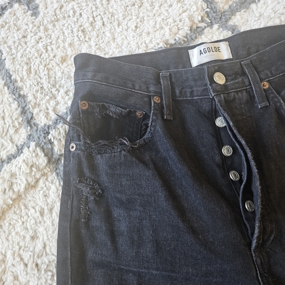 AGOLDE high-rise straight leg button fly distressed denim size 24 - Picture 3 of 7
